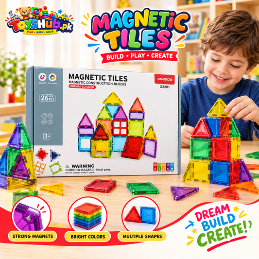 Magnetic Tiles Building Set – 26 Pcs Creative Construction Kit Toys Hub